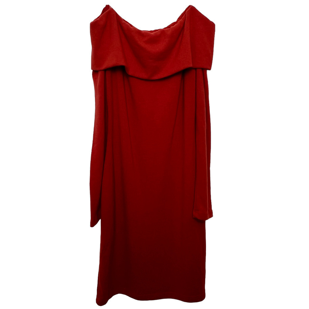 The Sang Off the Shoulder Orange Sweater Dress Small